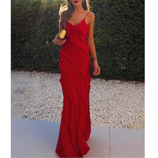 robe longue rouge à bretelles
