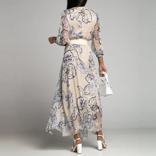 robe longue imprimée bleue chic