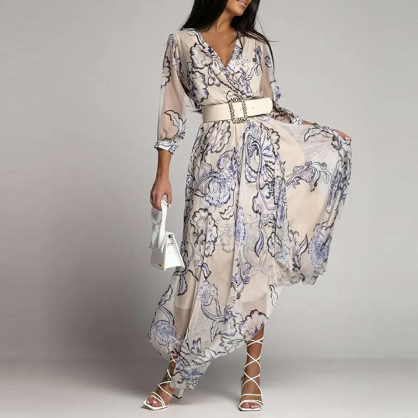 robe longue imprimée bleue fleurie