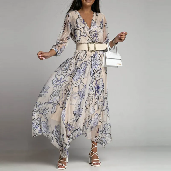 robe longue imprimée bleue tendance