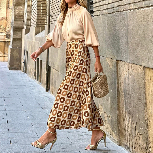 jupe longue en satin taille haute imprimée