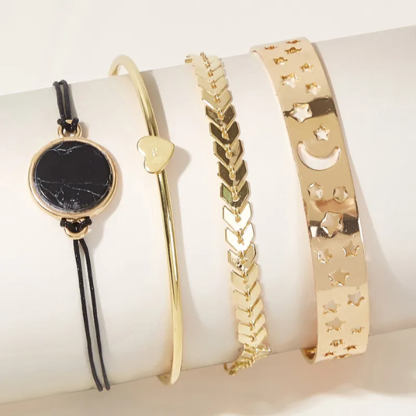 ensemble de bracelets fantaisie noir et doré