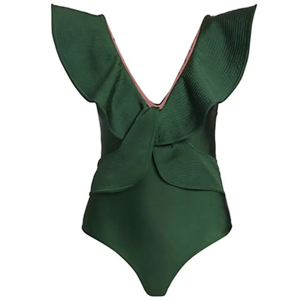 maillot de bain une pièce kaki à volants femme