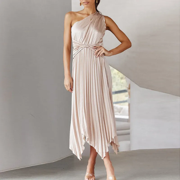robe longue plissée asymétrique rose nude femme invitée cérémonie