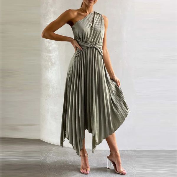 robe longue asymétrique coloris champagne