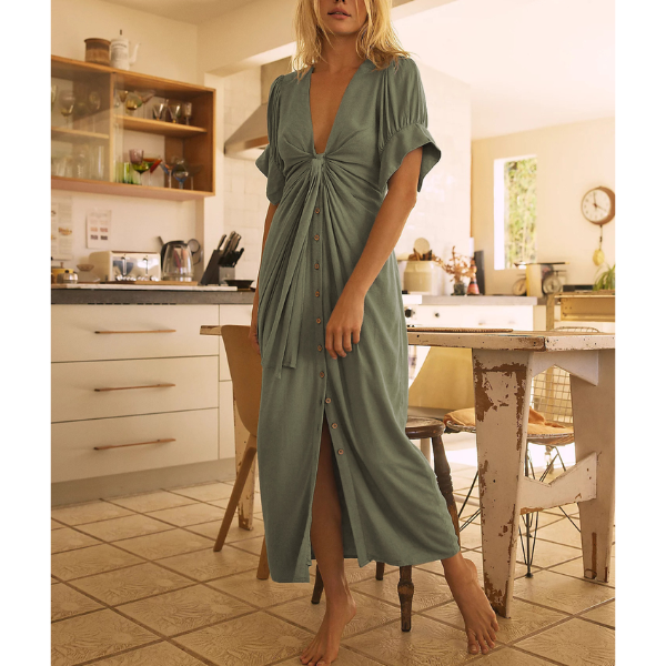 robe longue vert kaki chic élégante