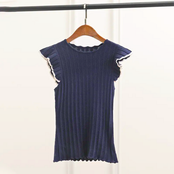 Robe manches longues épaules volants bleu marine fille | La Halle