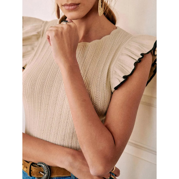 débardeur beige à volants femme tendance