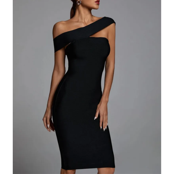 robe noire moulante asymétrique