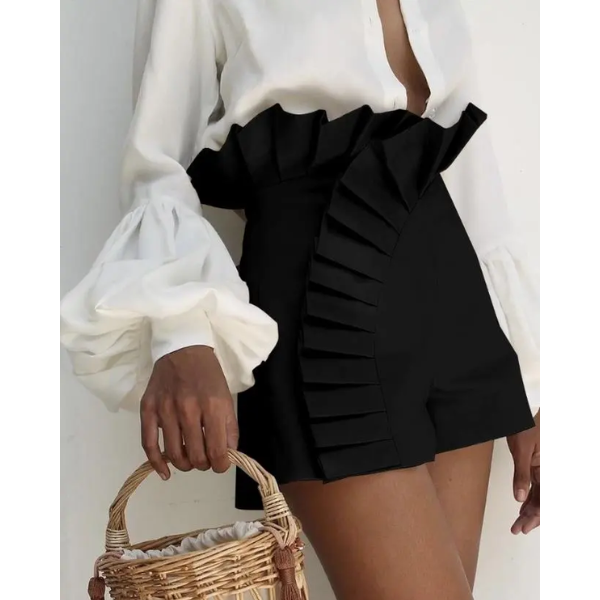 short noir taille haute à volants femme