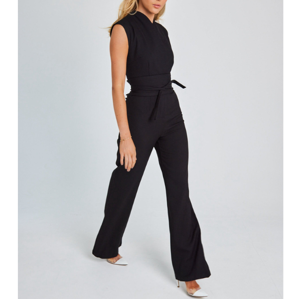 combinaison pantalon noire à ceinture élégante femme