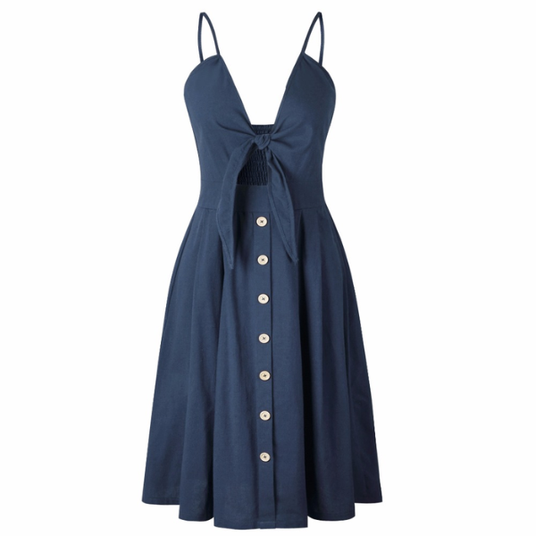 robe à bretelles mi longue marine femme