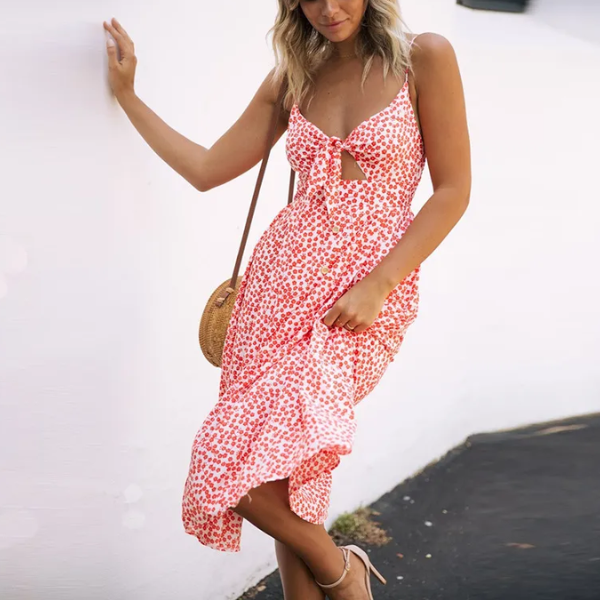 robe à bretelles imprimée tendance rouge femme