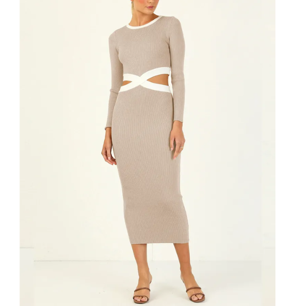 robe longue ajourée tendance beige design