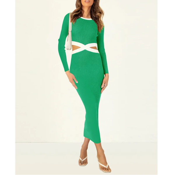 robe longue ajourée tendance verte