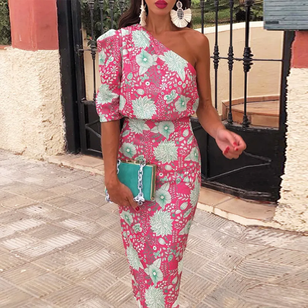 robe pour occasion asymétrique rose fushia fleurie
