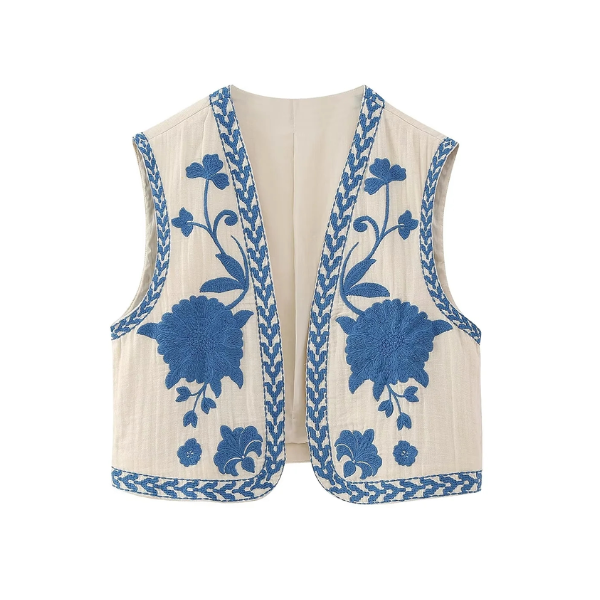 veste sans manches brodée à fleurs femme tendance été 2023
