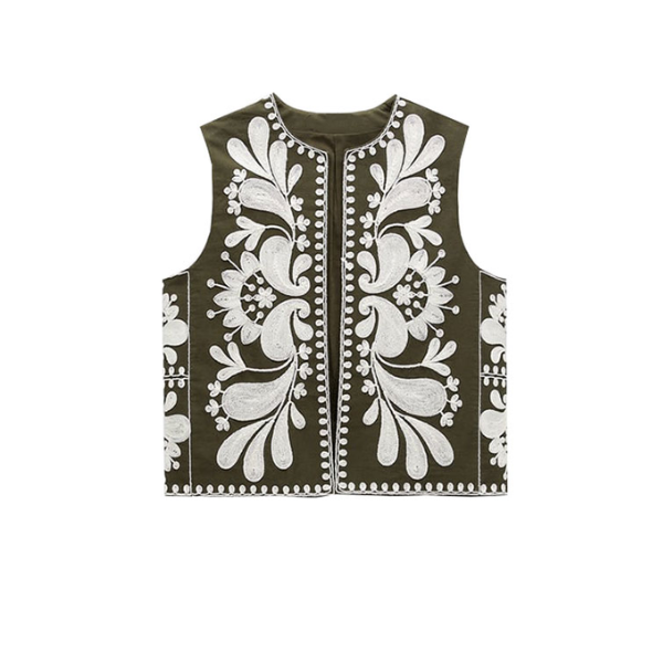 veste sans manches brodée à fleurs femme chic
