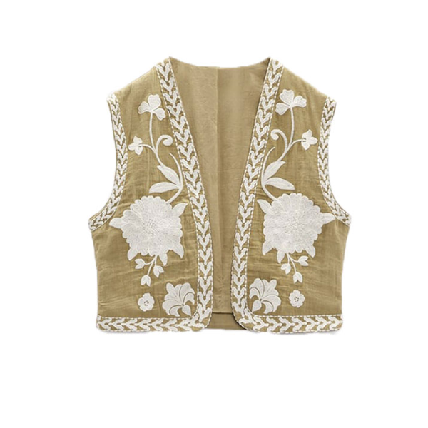veste sans manches brodée à fleurs femme tendance