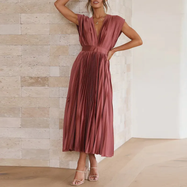 robe plissée en satin vieux rose pour occasions dété femme
