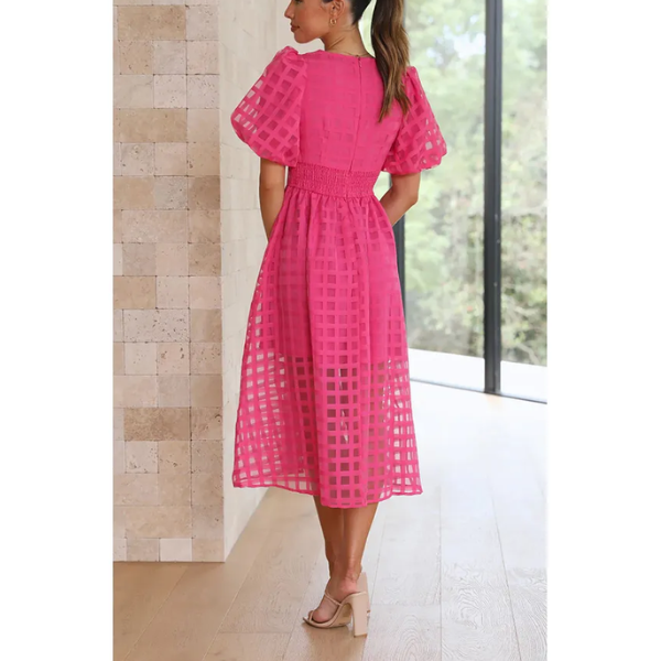 robe de soirée vintage rose fushia à manches lanternes