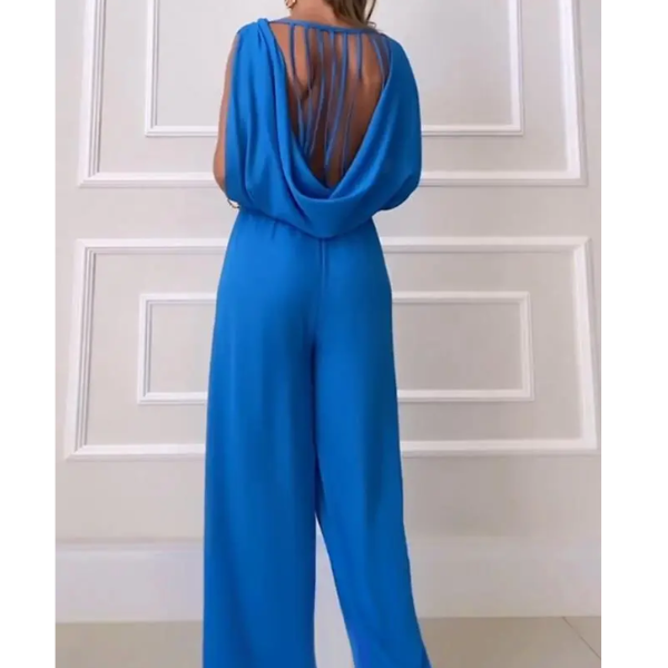 combinaison bleu dos nu drapé chic femme événement