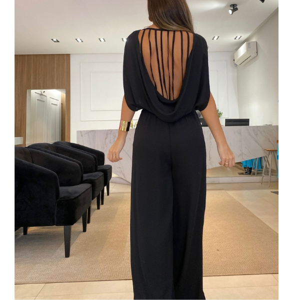 combinaison noire dos nu drapé chic femme