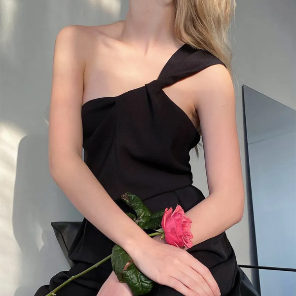 top court en satin noir femme