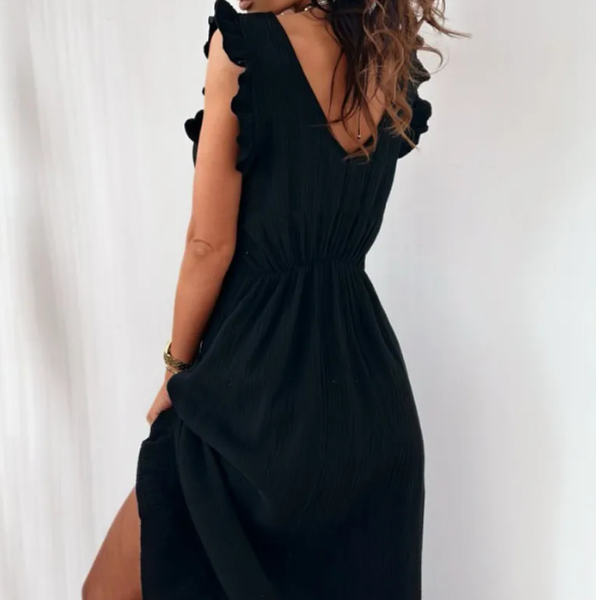 robe longue dété noire en gaze de coton