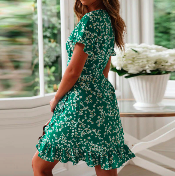 robe courte imprimée fleurie femme verte 2
