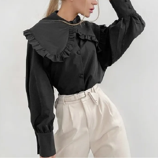 chemisier noir à volants vintage femme