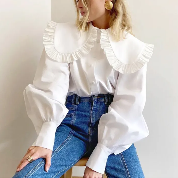 chemisier blanc à volants vintage femme et manches bouffantes