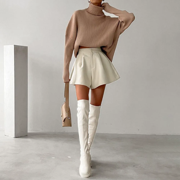 short taille haute uni blanc crème tendance