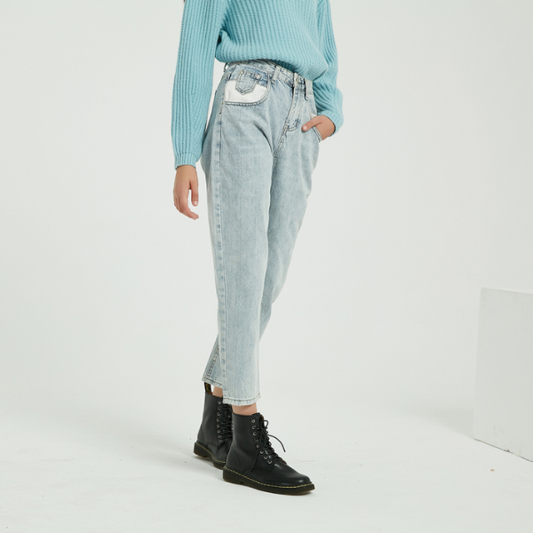 jean mom bleu clair taille haute pas cher