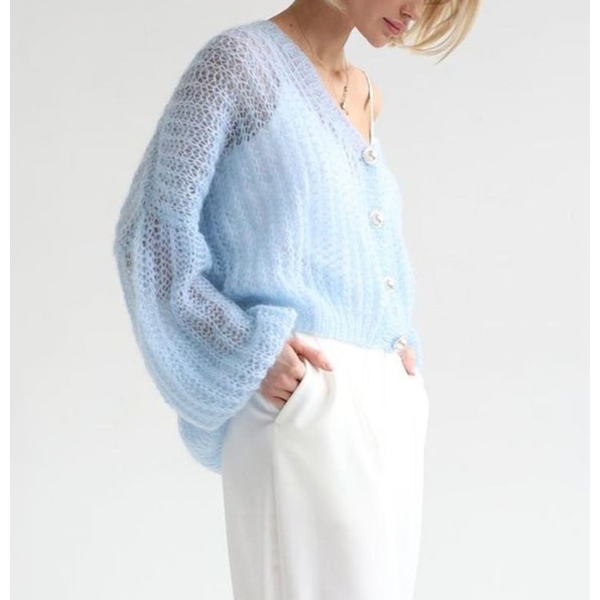 joli pull mohair bleu ciel femme oversize