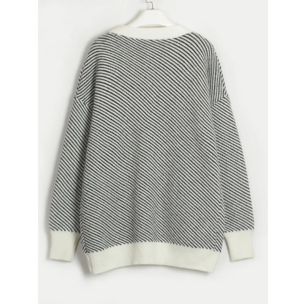 cardigan à rayures boutons argentés femme noir et blanc