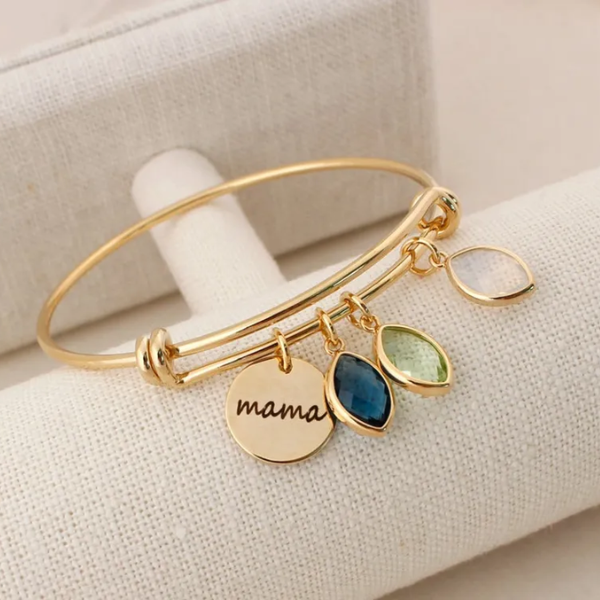 bracelet breloque personnalisé en acier inoxydable avec pierres de naissance