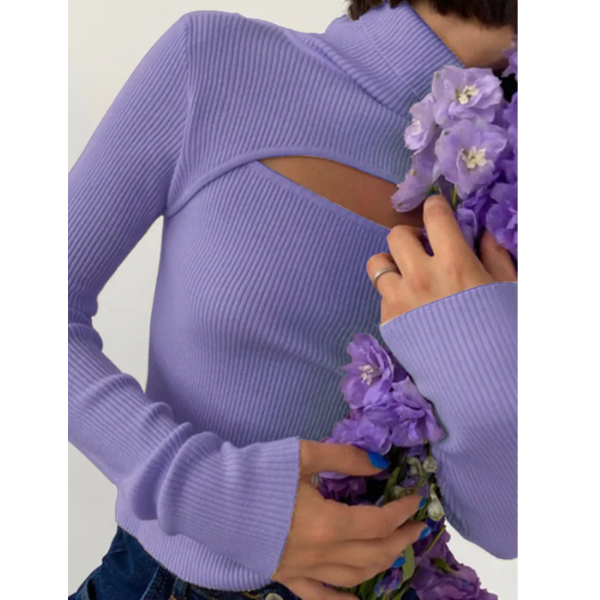 pull à col roulé violet ajouré femme