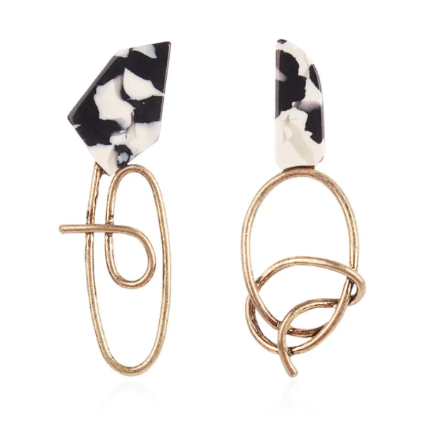 boucles doreilles spirales géomatrique acrylique noir et blanc