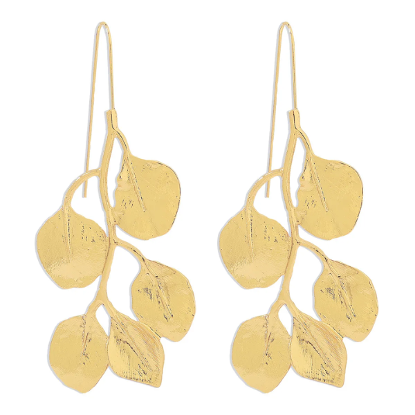 boucles doreilles pendantes feuilles dorées