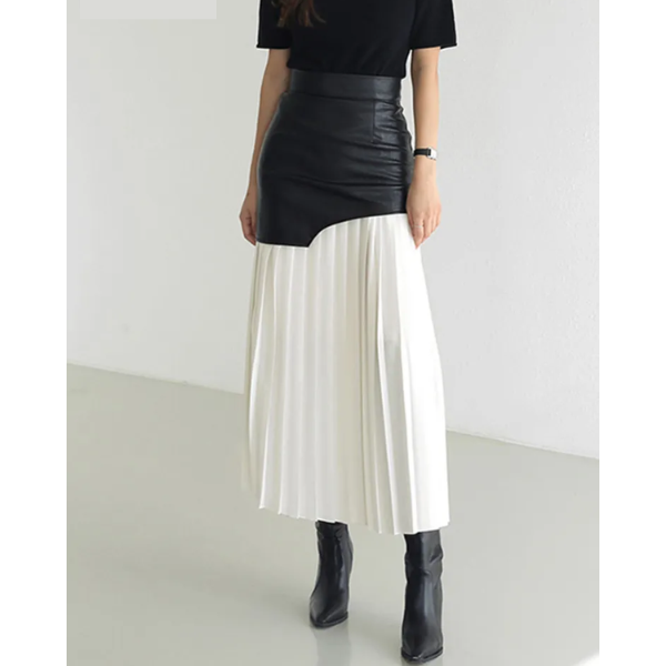 jupe longue plissée en cuir blanc femme pas chère