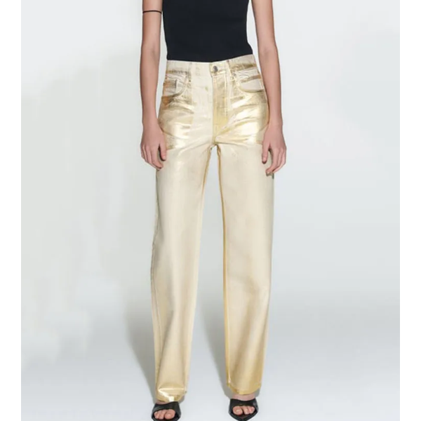 Jean Taille Haute doré en Denim pour Femme