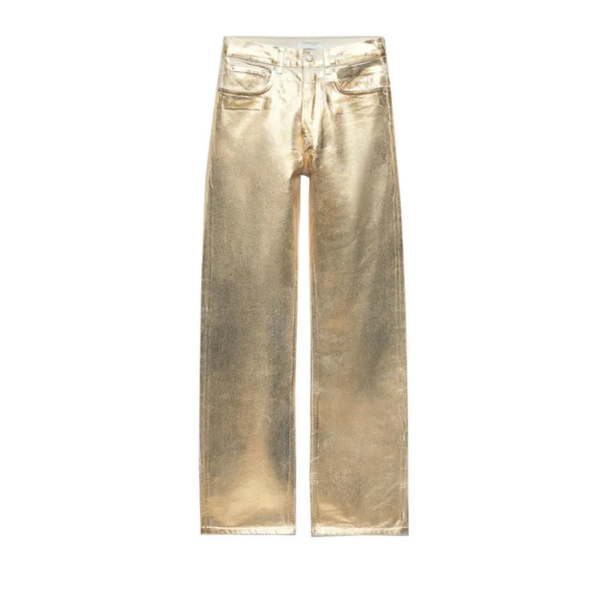 Jean Taille Haute brillant doré pour Femme