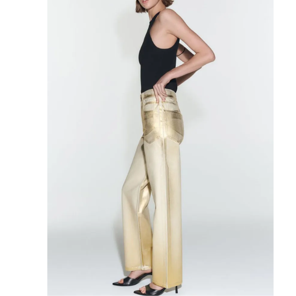 Jean Taille Haute en Denim pour Femme doré évasé