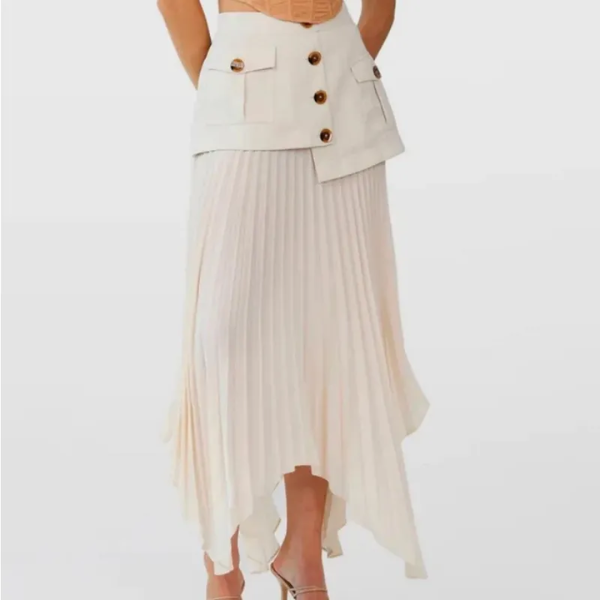 Jupe longue blanche plissée en mousseline de soie femme