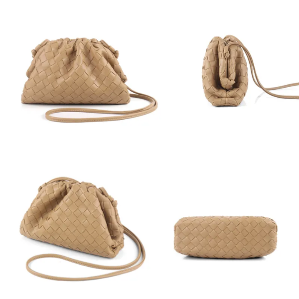mini sac à main camel en cuir tissé