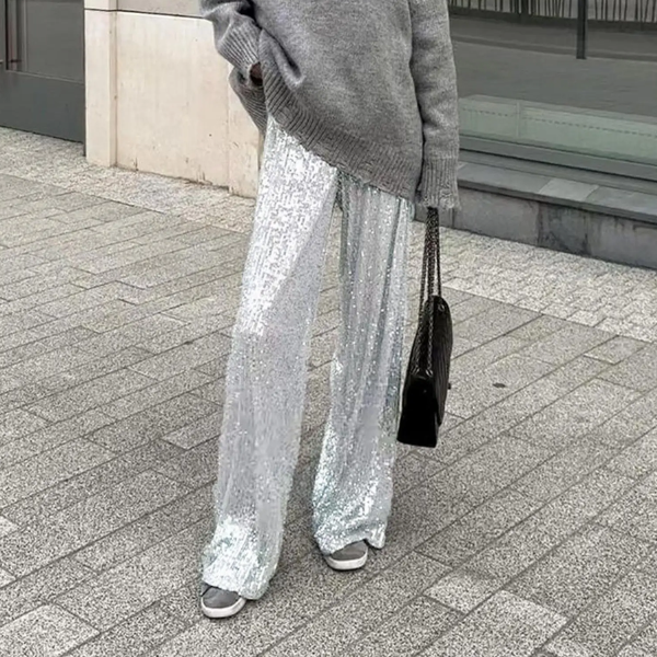 pantalon à paillettes argenté femme