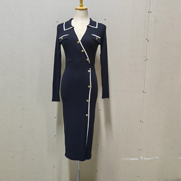 robe chic noire en tricot femme boutons dorés