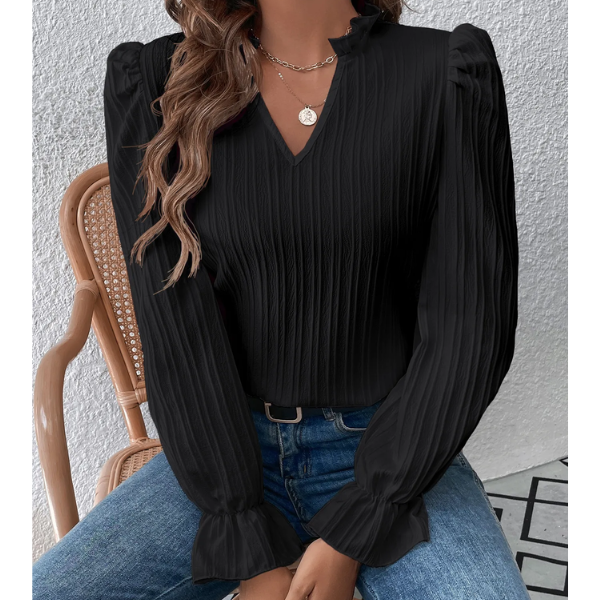 blouse noire à volants femme