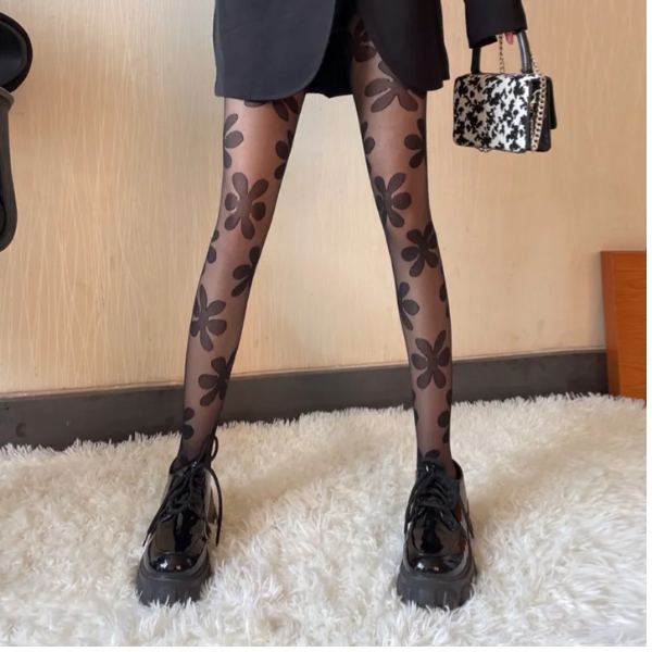 paire de collants à motif fleuri noir femme